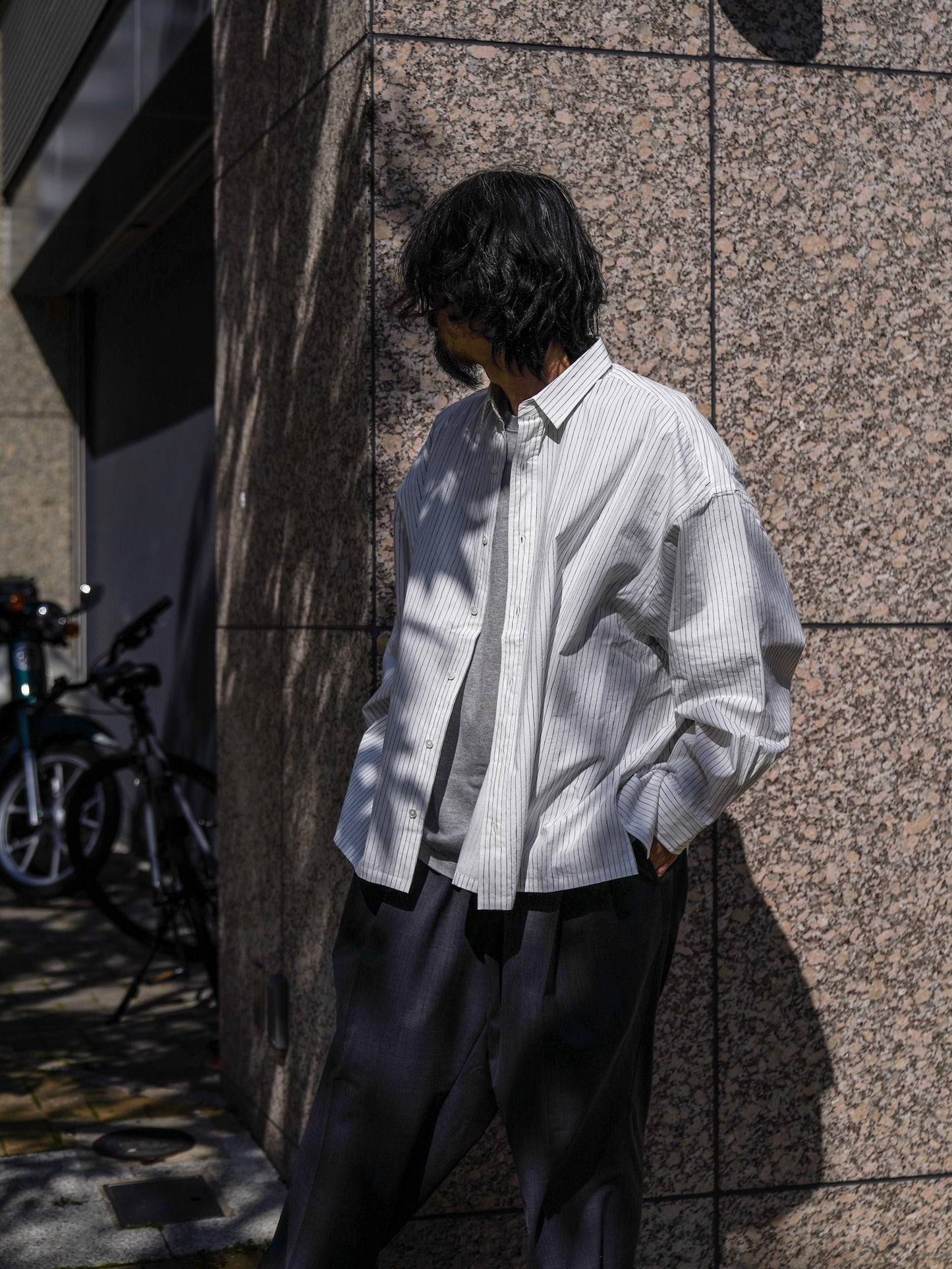 COTTON STRIPE SLIT SHIRT / White