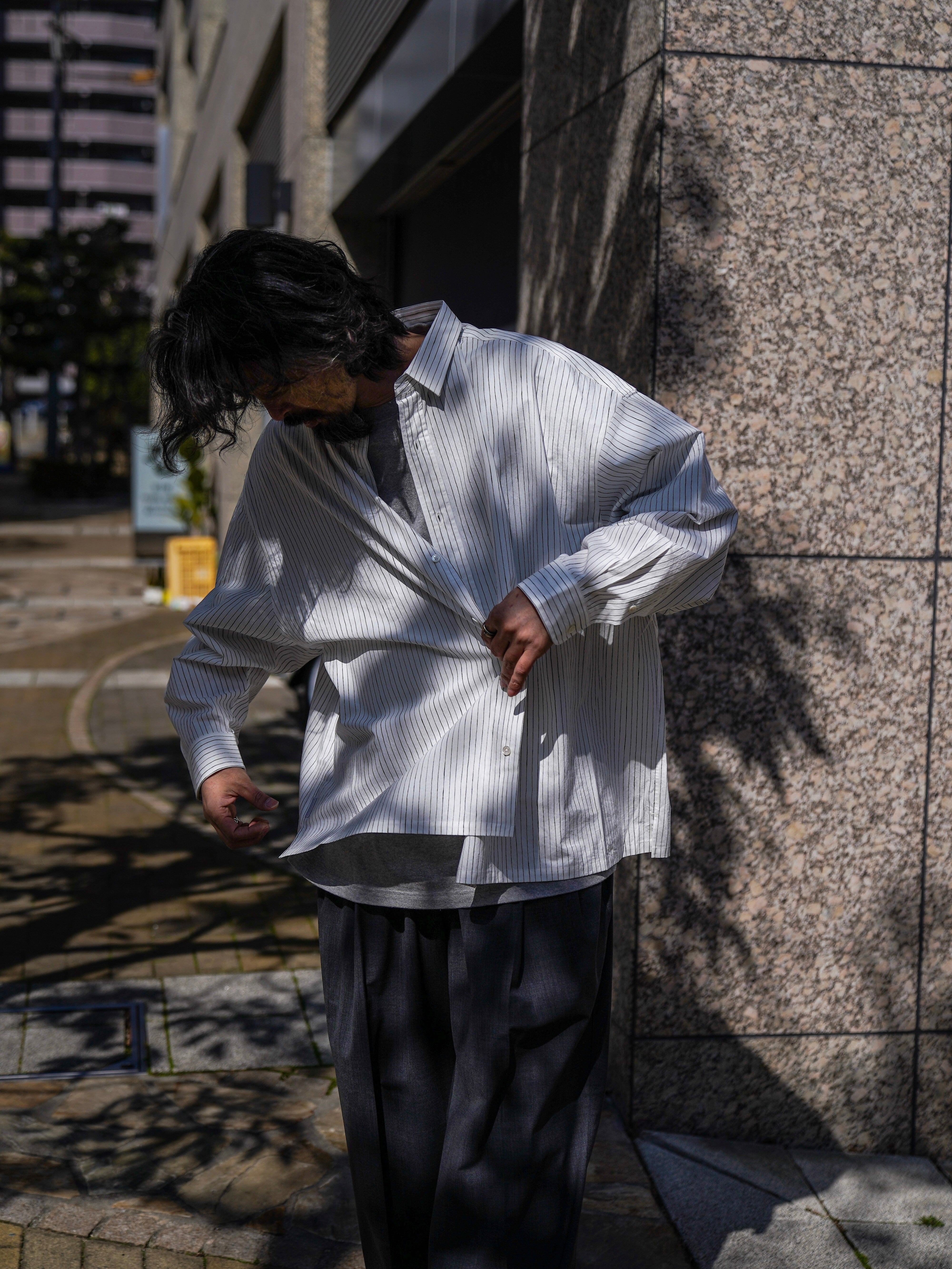 COTTON STRIPE SLIT SHIRT / White – FLATBUSH