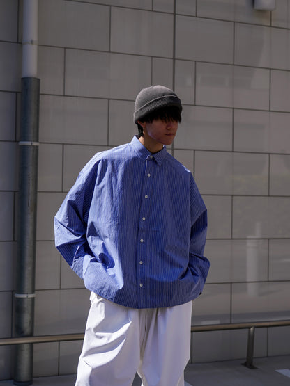 COTTON STRIPE SLIT SHIRT / Sax