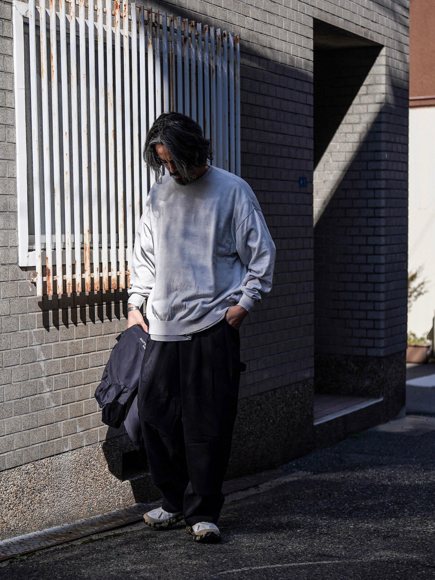 BIG LS COTTON KNIT TEE / Gray M