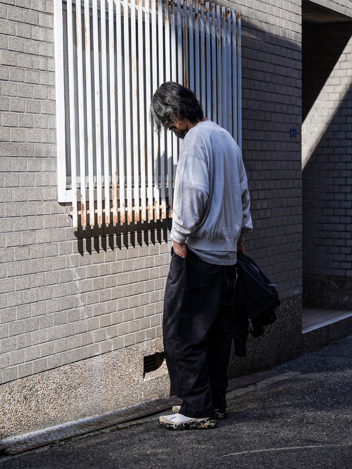 BIG LS COTTON KNIT TEE / Gray M