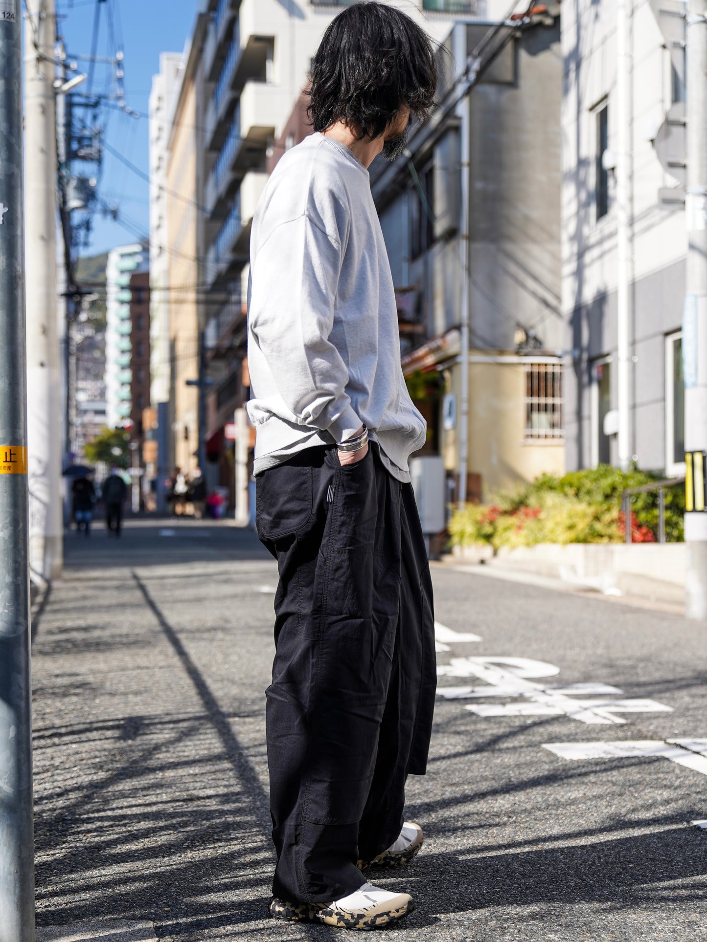 NYLON DOUBLE KNEE PANTS / Black