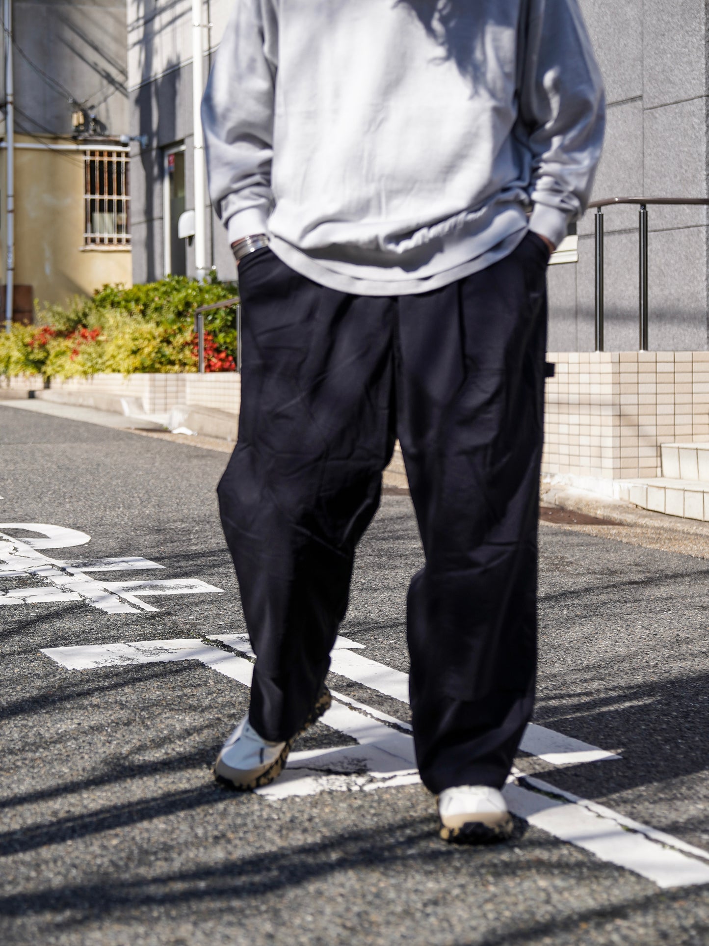 NYLON DOUBLE KNEE PANTS / Black