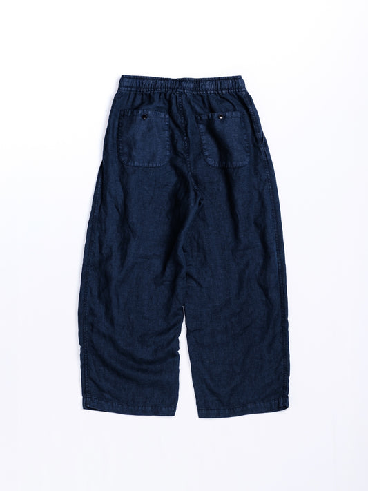 SULFUR DYED LINEN WIDE EASY PANTS / Navy