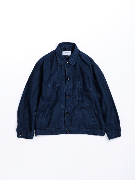 SULFUR DYED LINEN UTILITY JACKET / Navy
