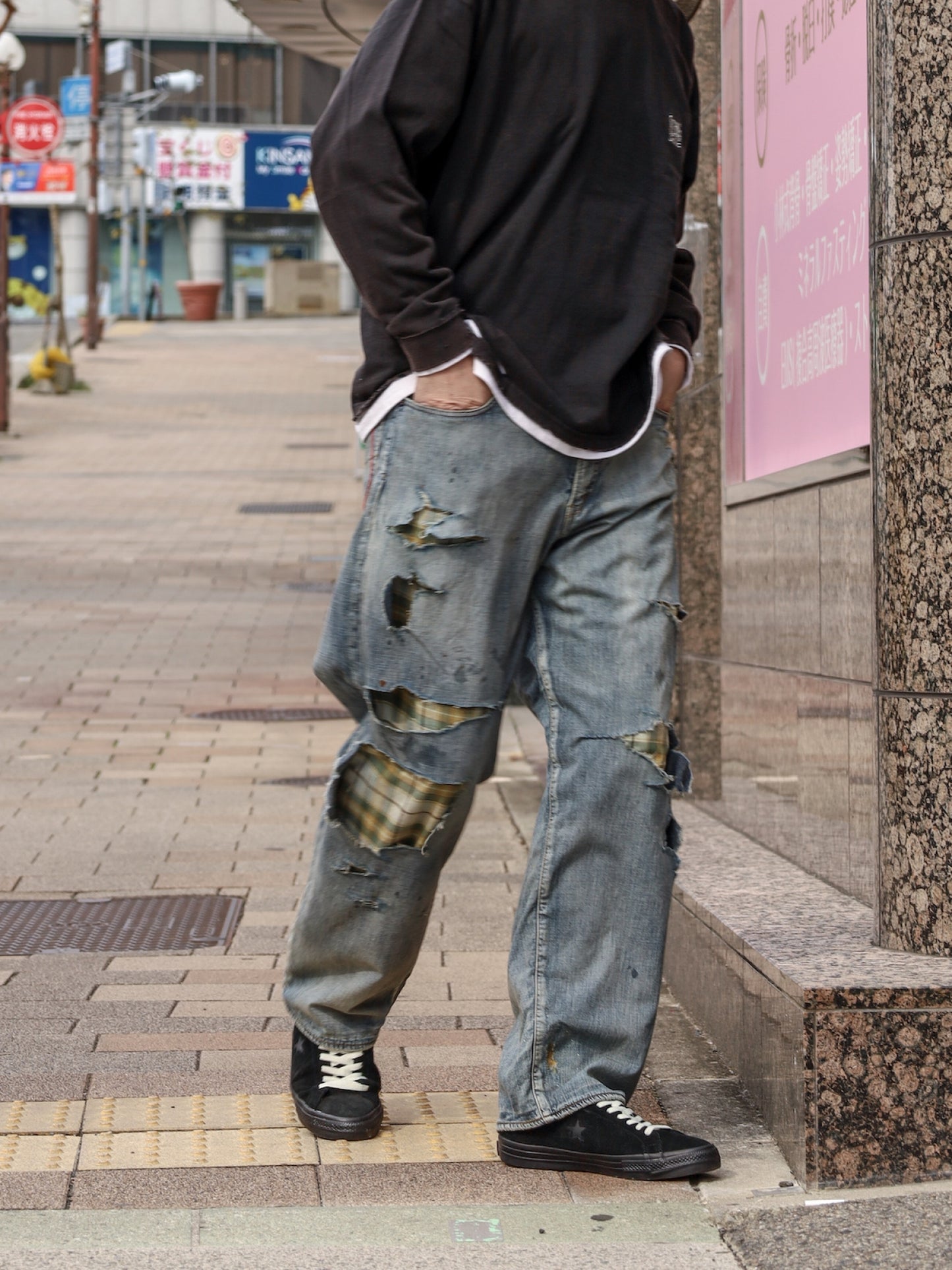 CHECK COMBI DENIM 5P PANTS / Indigo(REMAKE)