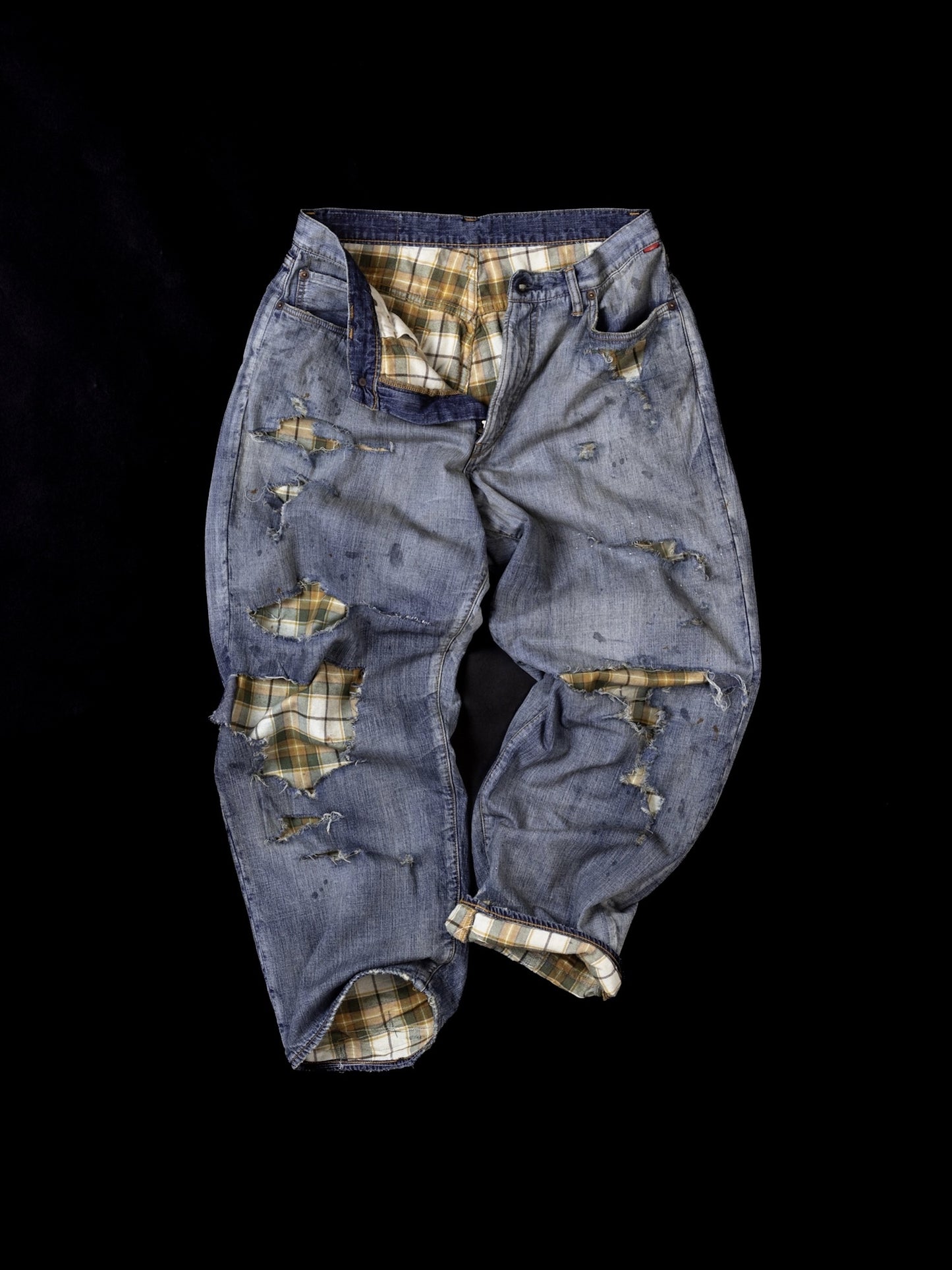 CHECK COMBI DENIM 5P PANTS / Indigo(REMAKE)