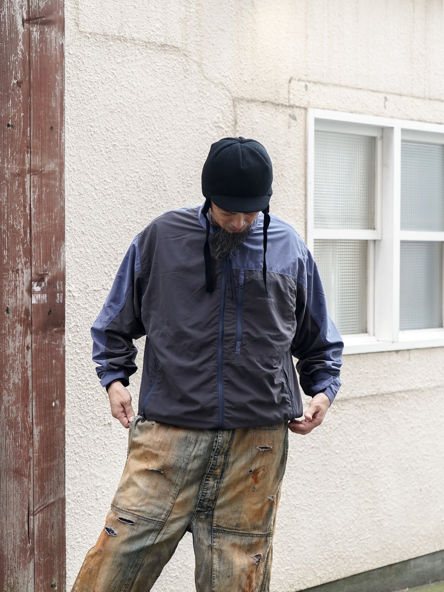 EXCHANGE PATTERN NYLON JACKET / Navy x black