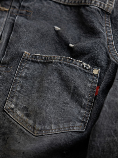 FRONT TUCK REMAKED BLACK DENIM JACKET / Black(remake)