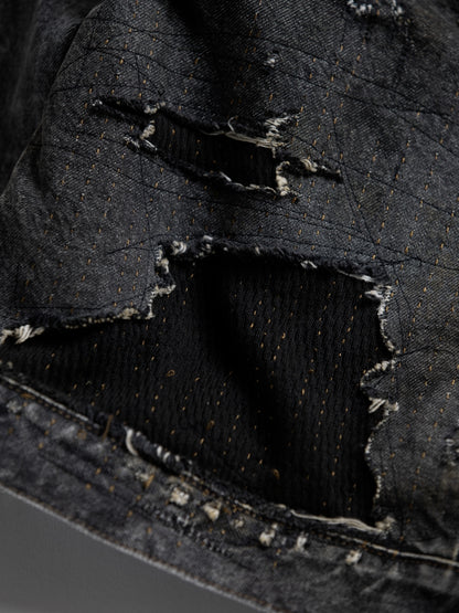 FRONT TUCK REMAKED BLACK DENIM JACKET / Black(remake)