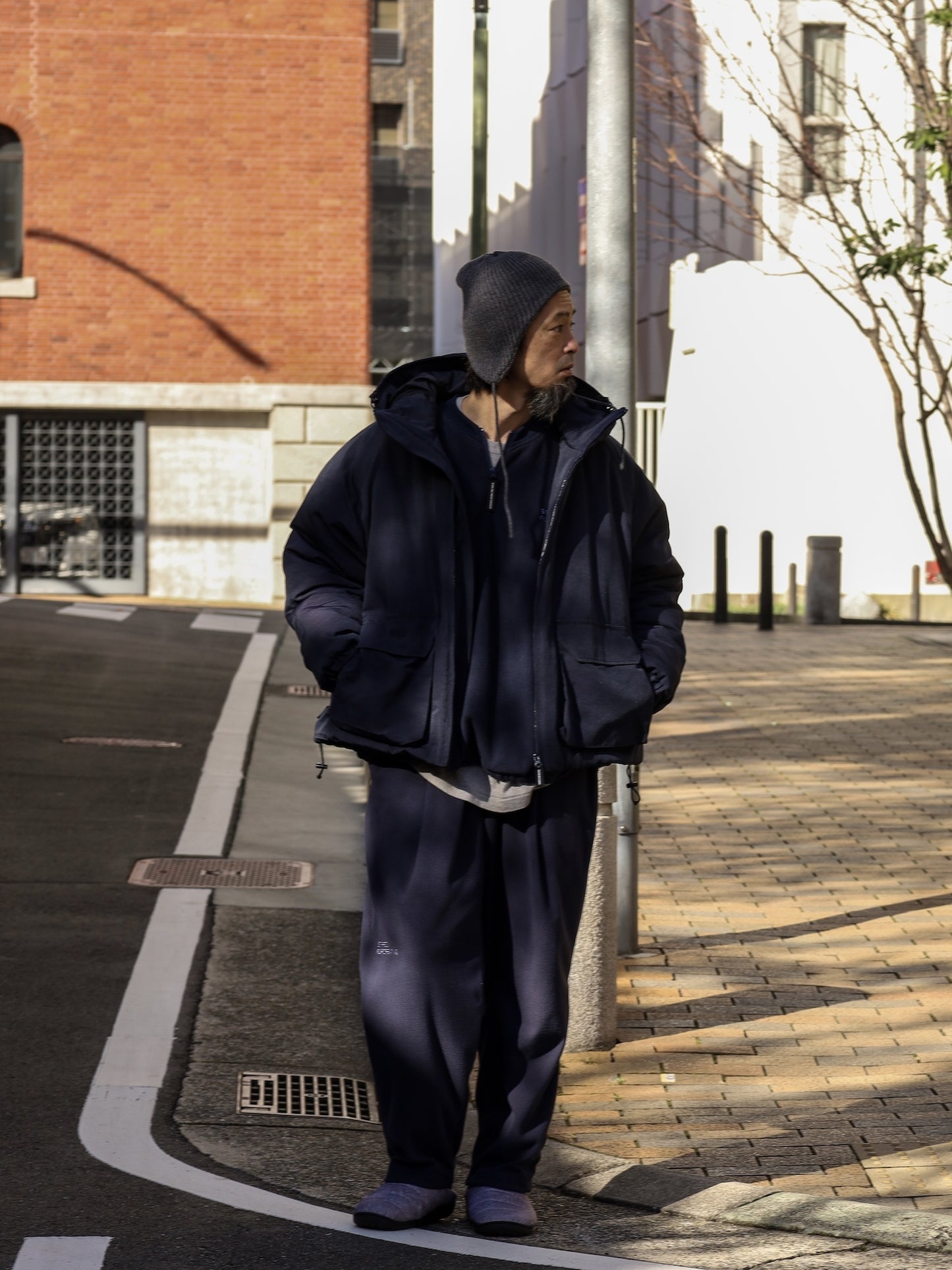 FLEECE WIDE TAPERED EASY PANTS / Navy