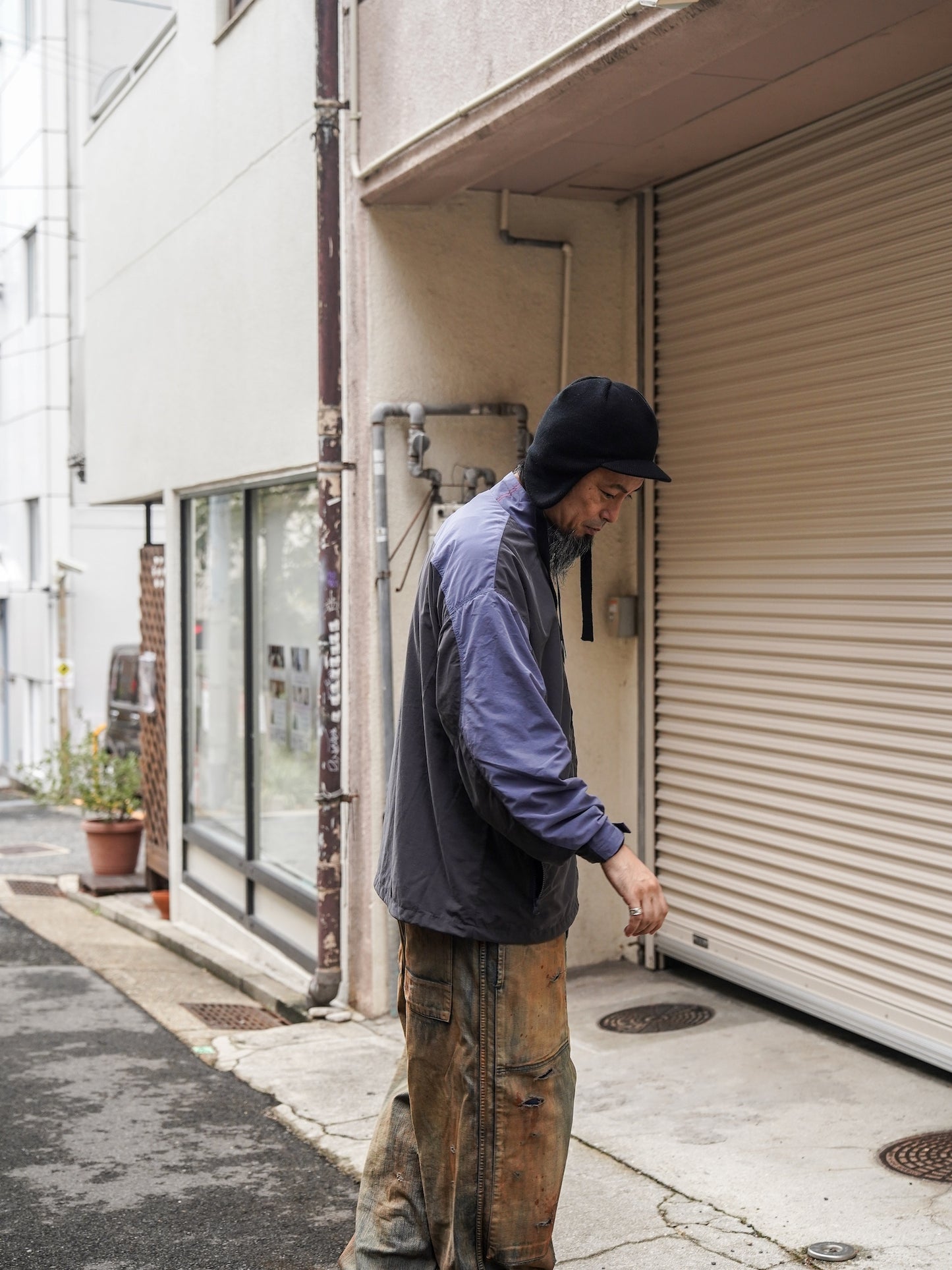 EXCHANGE PATTERN NYLON JACKET / Navy x black