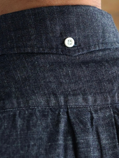 6オンス セルヴィッチ 白耳デニム 釦ダウン ボクシーAライン 長袖シャツ / DK Indigo