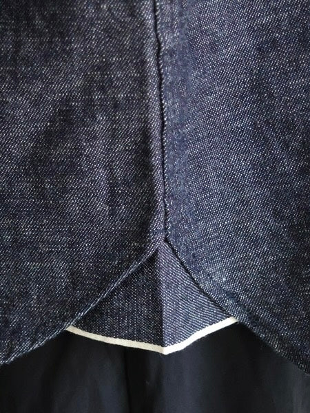 6オンス セルヴィッチ 白耳デニム 釦ダウン ボクシーAライン 長袖シャツ / DK Indigo
