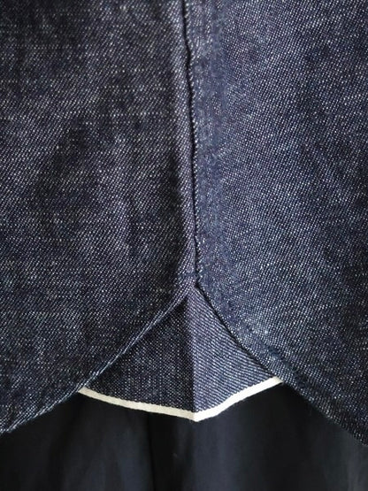 6オンス セルヴィッチ 白耳デニム 釦ダウン ボクシーAライン 長袖シャツ / DK Indigo