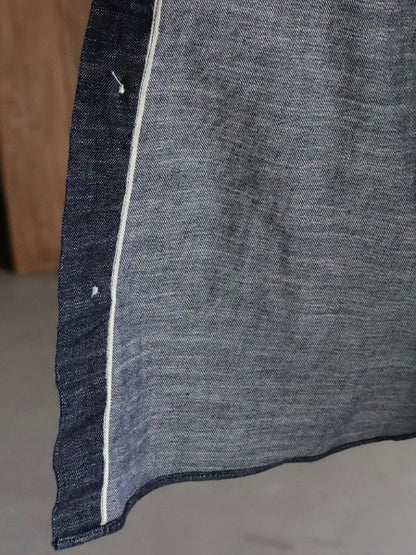 6オンス セルヴィッチ 白耳デニム 釦ダウン ボクシーAライン 長袖シャツ / DK Indigo