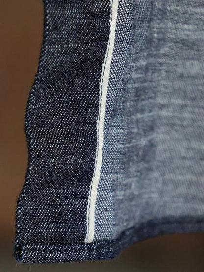 6オンス セルヴィッチ 白耳デニム 釦ダウン ボクシーAライン 長袖シャツ / DK Indigo