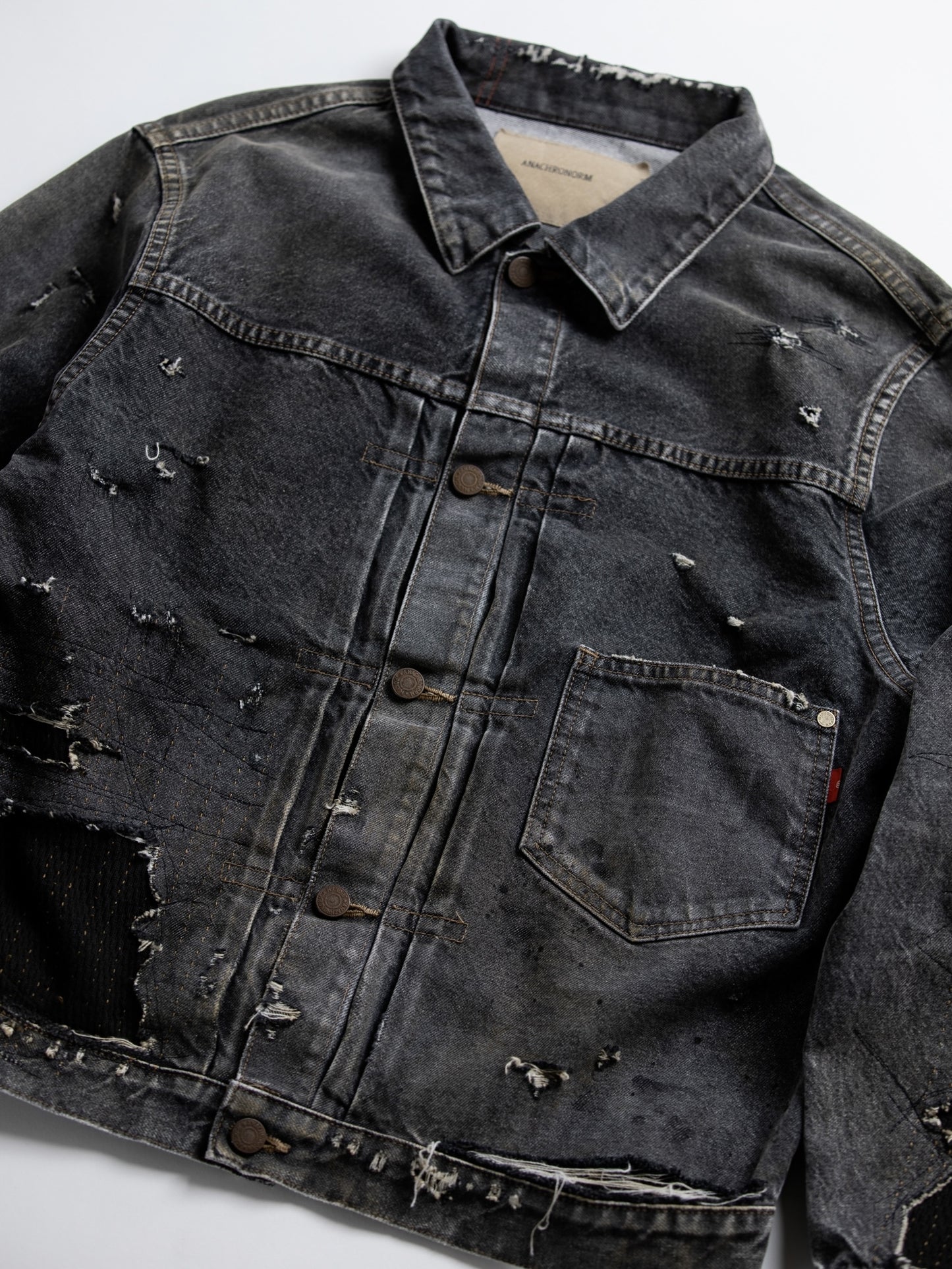 FRONT TUCK REMAKED BLACK DENIM JACKET / Black(remake)