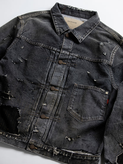 FRONT TUCK REMAKED BLACK DENIM JACKET / Black(remake)