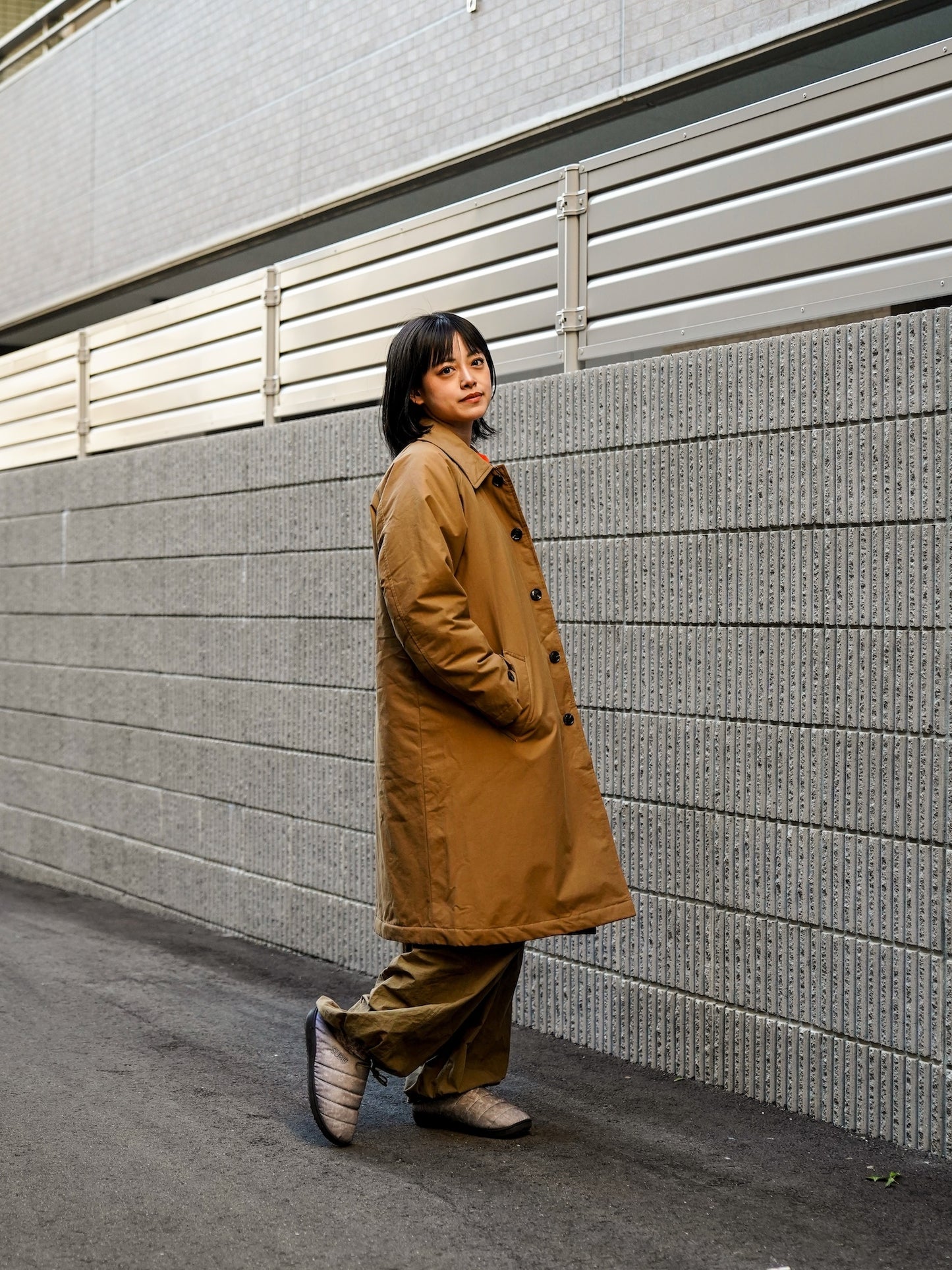 60/40クロス Sorona®Dupont 中綿 ステンカラーコート / Camel brown