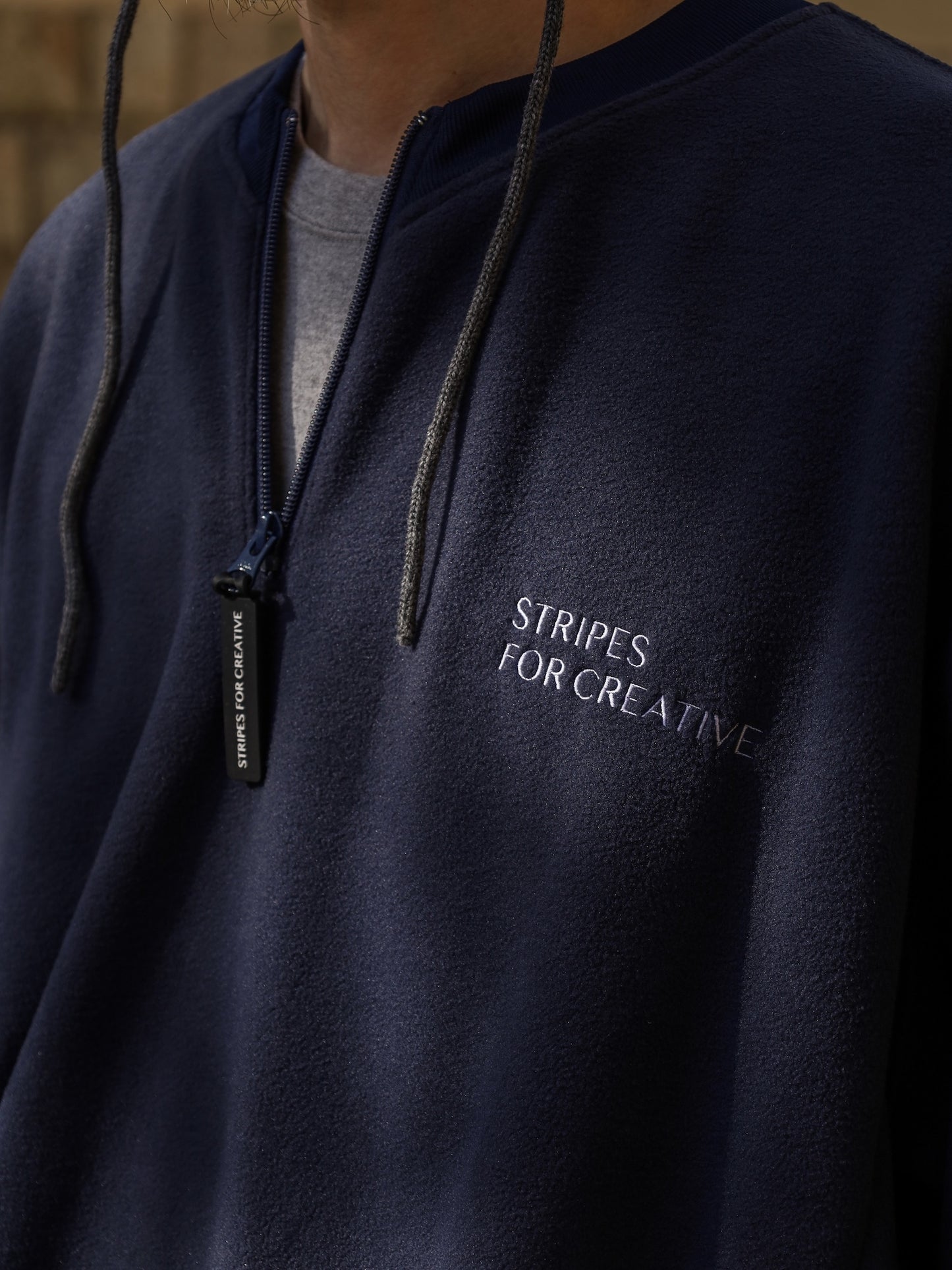 FLEECE BASEBALL HALF ZIP JACKET / Navy