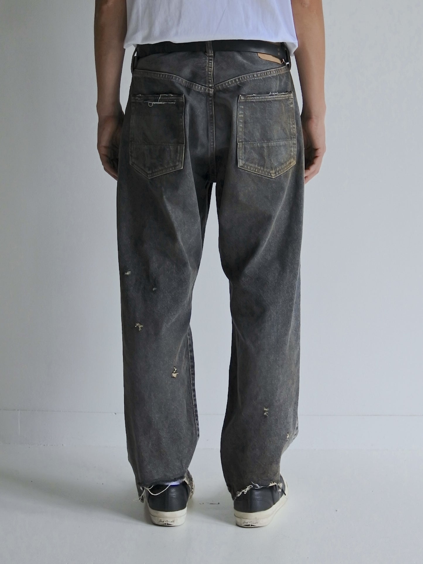 REGULAR TAPERED REMAKED 5P BLACK DENIM PANTS / Black(remake)