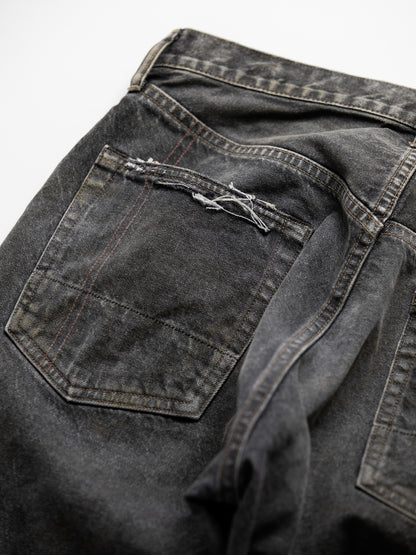 REGULAR TAPERED REMAKED 5P BLACK DENIM PANTS / Black(remake)