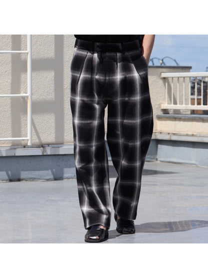 10/2 ヘビーツイル オンブレチェック 2タックワイドパンツ / Ombre check