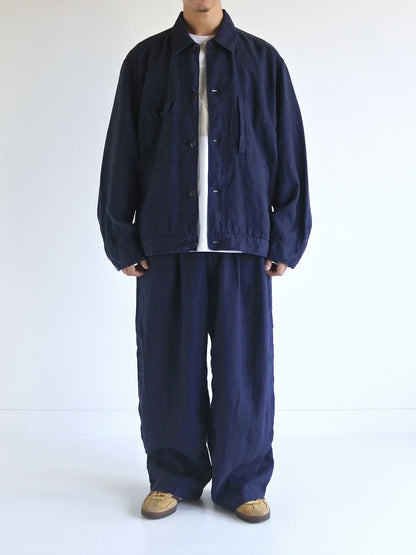 SULFUR DYED LINEN UTILITY JACKET / Navy