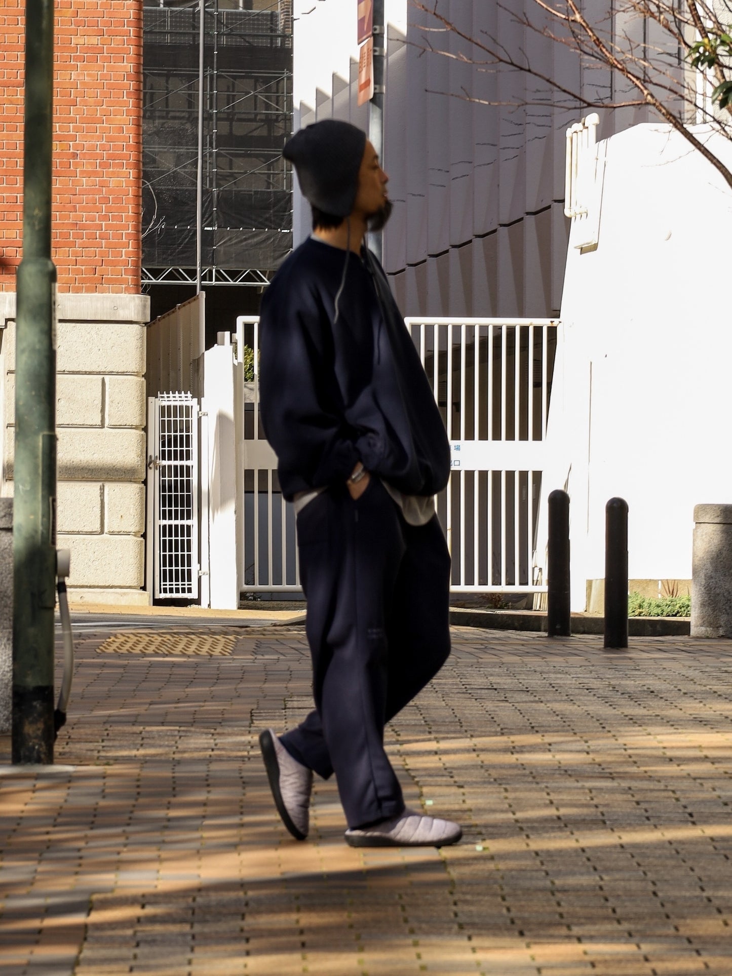 FLEECE BASEBALL HALF ZIP JACKET / Navy