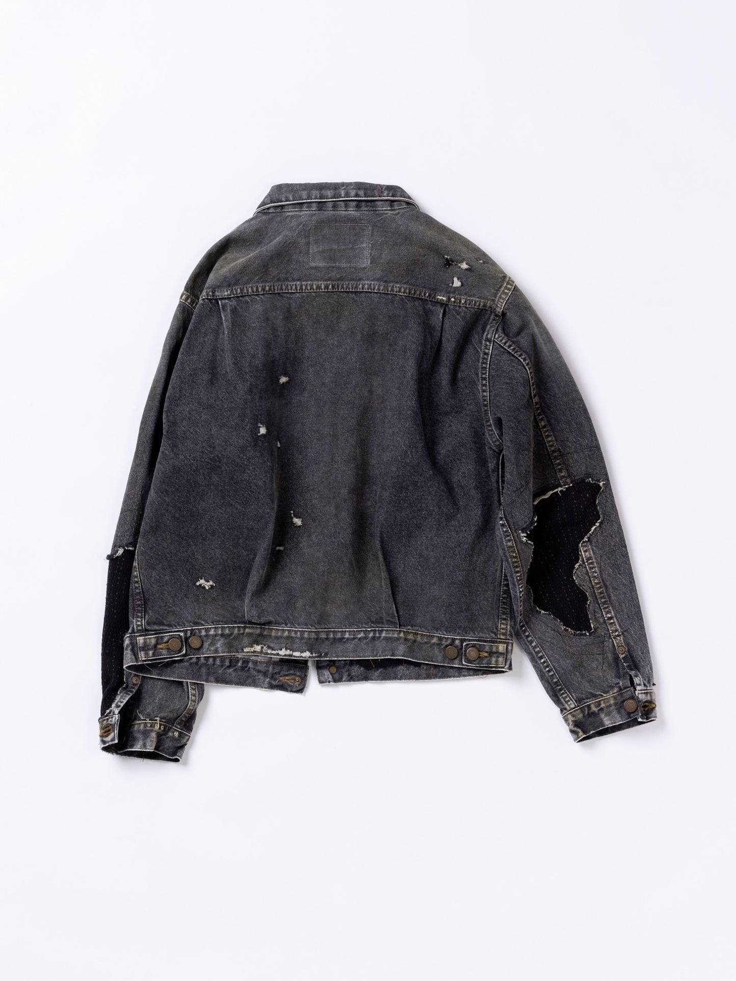 FRONT TUCK REMAKED BLACK DENIM JACKET / Black(remake)