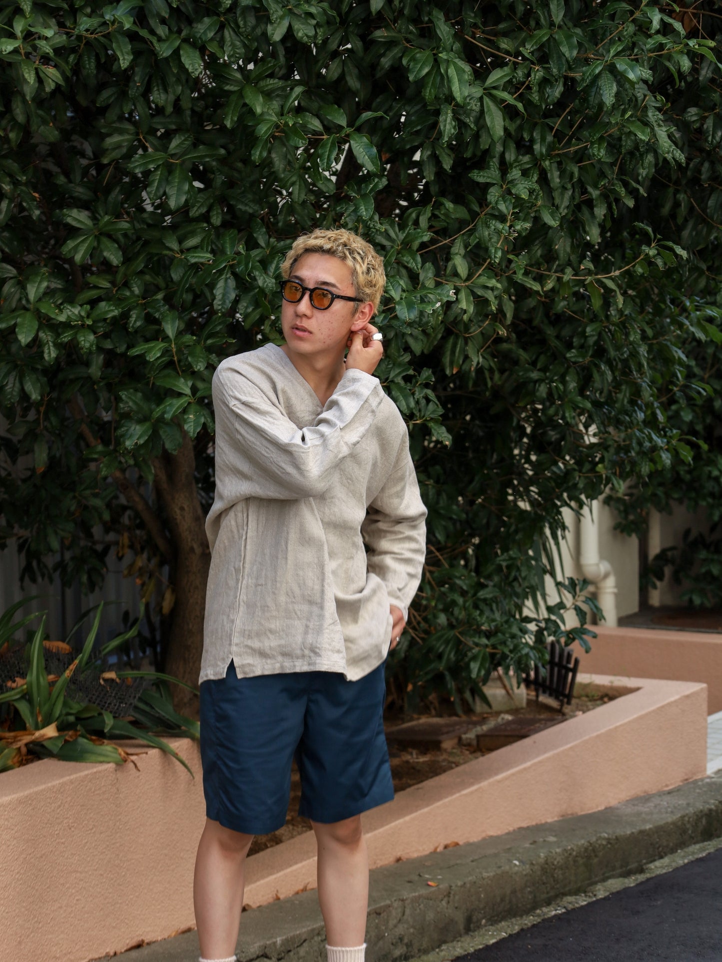 "fulton × CRANK PROJECTS" ハードリネンキャンバスファットシャツ / サンド