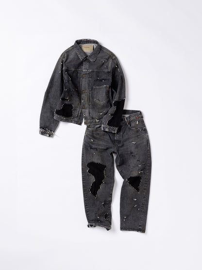 REGULAR TAPERED REMAKED 5P BLACK DENIM PANTS / Black(remake)