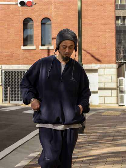 FLEECE BASEBALL HALF ZIP JACKET / Navy