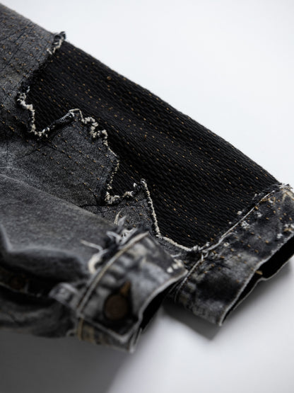 FRONT TUCK REMAKED BLACK DENIM JACKET / Black(remake)