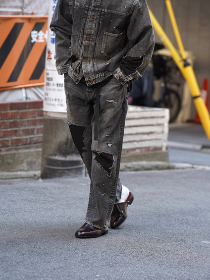 REGULAR TAPERED REMAKED 5P BLACK DENIM PANTS / Black(remake)