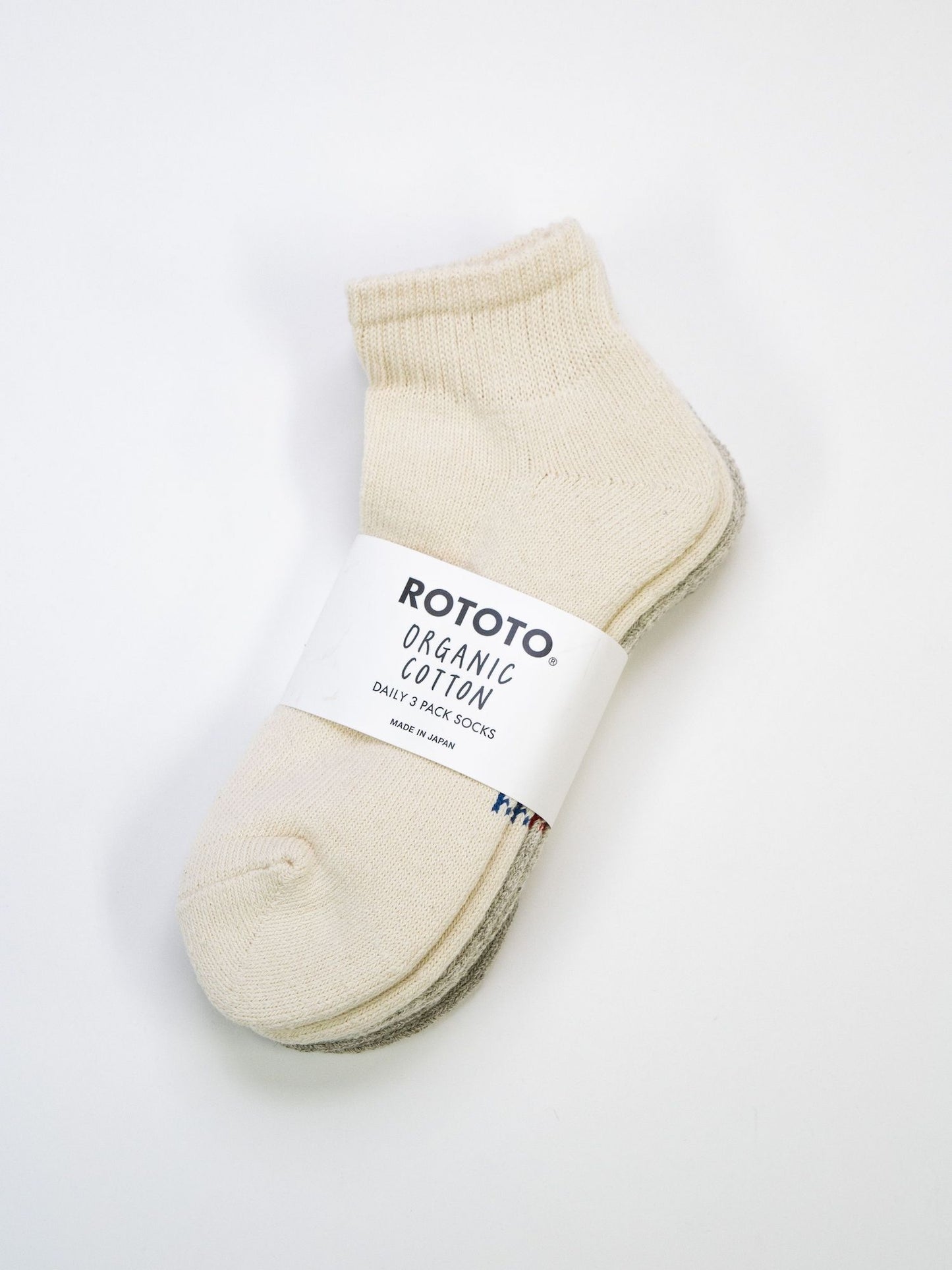 ORGANIC DAILY 3 PACK ANKLE SOCKS / Ecru/gray
