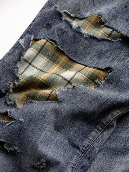 CHECK COMBI DENIM 5P PANTS / Indigo(REMAKE)