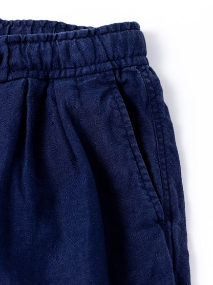 SULFUR DYED LINEN WIDE EASY PANTS / Navy