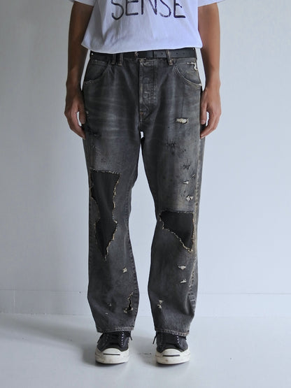 REGULAR TAPERED REMAKED 5P BLACK DENIM PANTS / Black(remake)