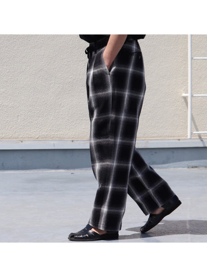 10/2 ヘビーツイル オンブレチェック 2タックワイドパンツ / Ombre check
