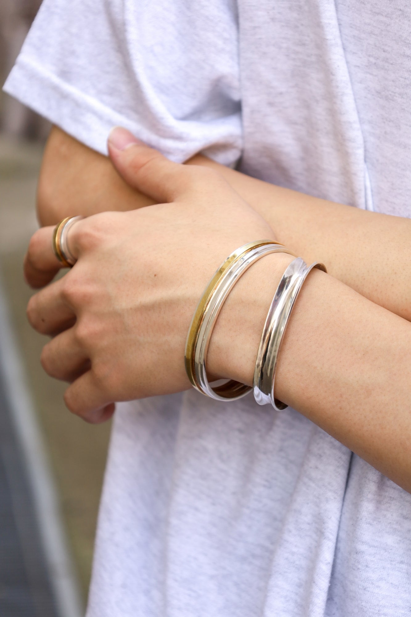 UNEVEN BARS BANGLE(Slim) / Silver × Brass