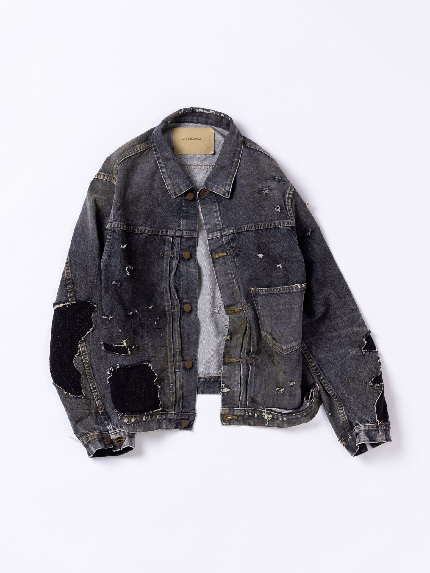 FRONT TUCK REMAKED BLACK DENIM JACKET / Black(remake)