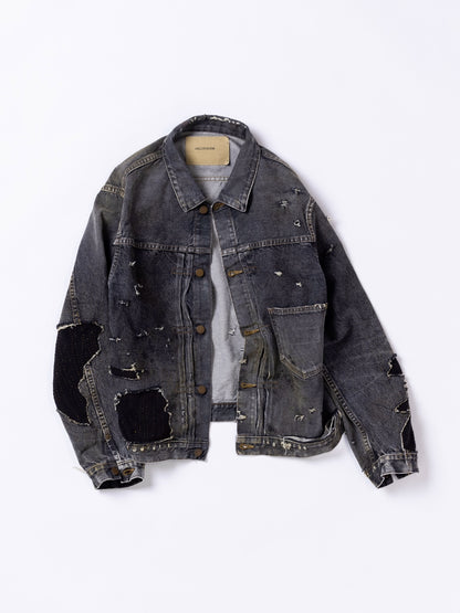 FRONT TUCK REMAKED BLACK DENIM JACKET / Black(remake)