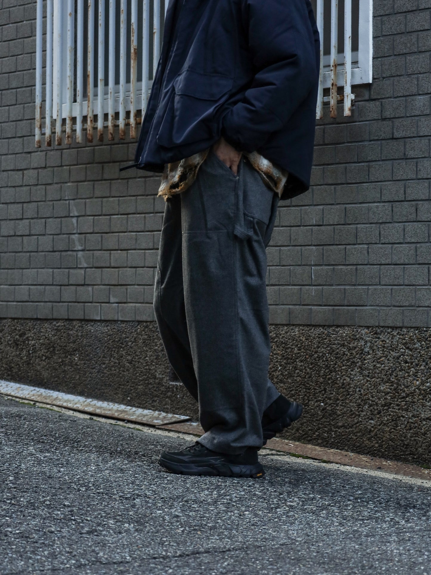 CASHMERE WOOL DOUBLE KNEE PANTS / Grey M