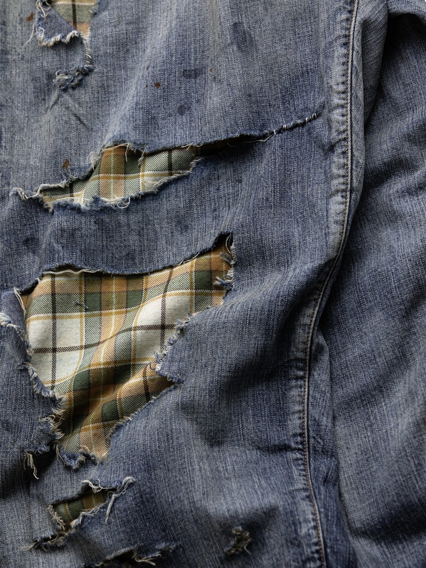 CHECK COMBI DENIM 5P PANTS / Indigo(REMAKE)