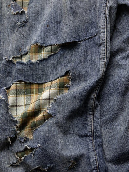 CHECK COMBI DENIM 5P PANTS / Indigo(REMAKE)