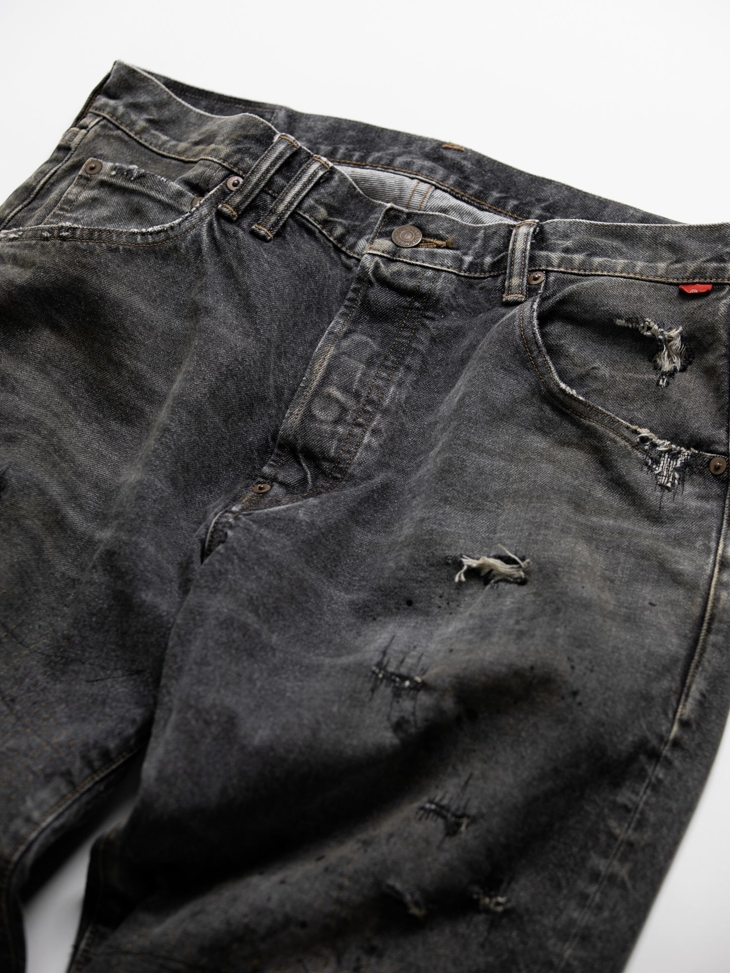 REGULAR TAPERED REMAKED 5P BLACK DENIM PANTS / Black(remake)