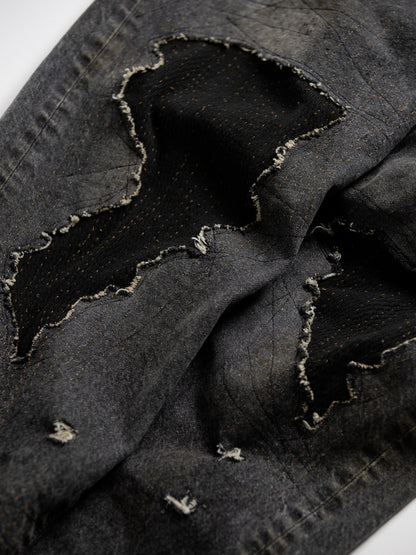 REGULAR TAPERED REMAKED 5P BLACK DENIM PANTS / Black(remake)