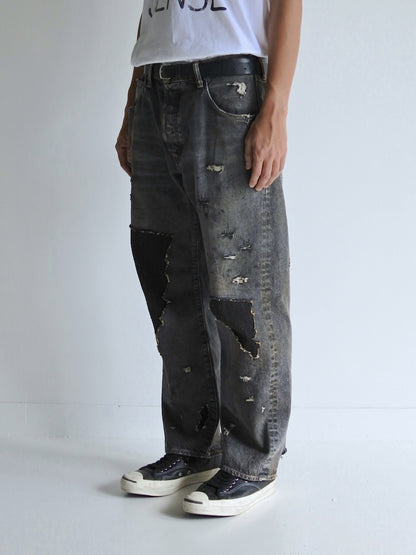 REGULAR TAPERED REMAKED 5P BLACK DENIM PANTS / Black(remake)